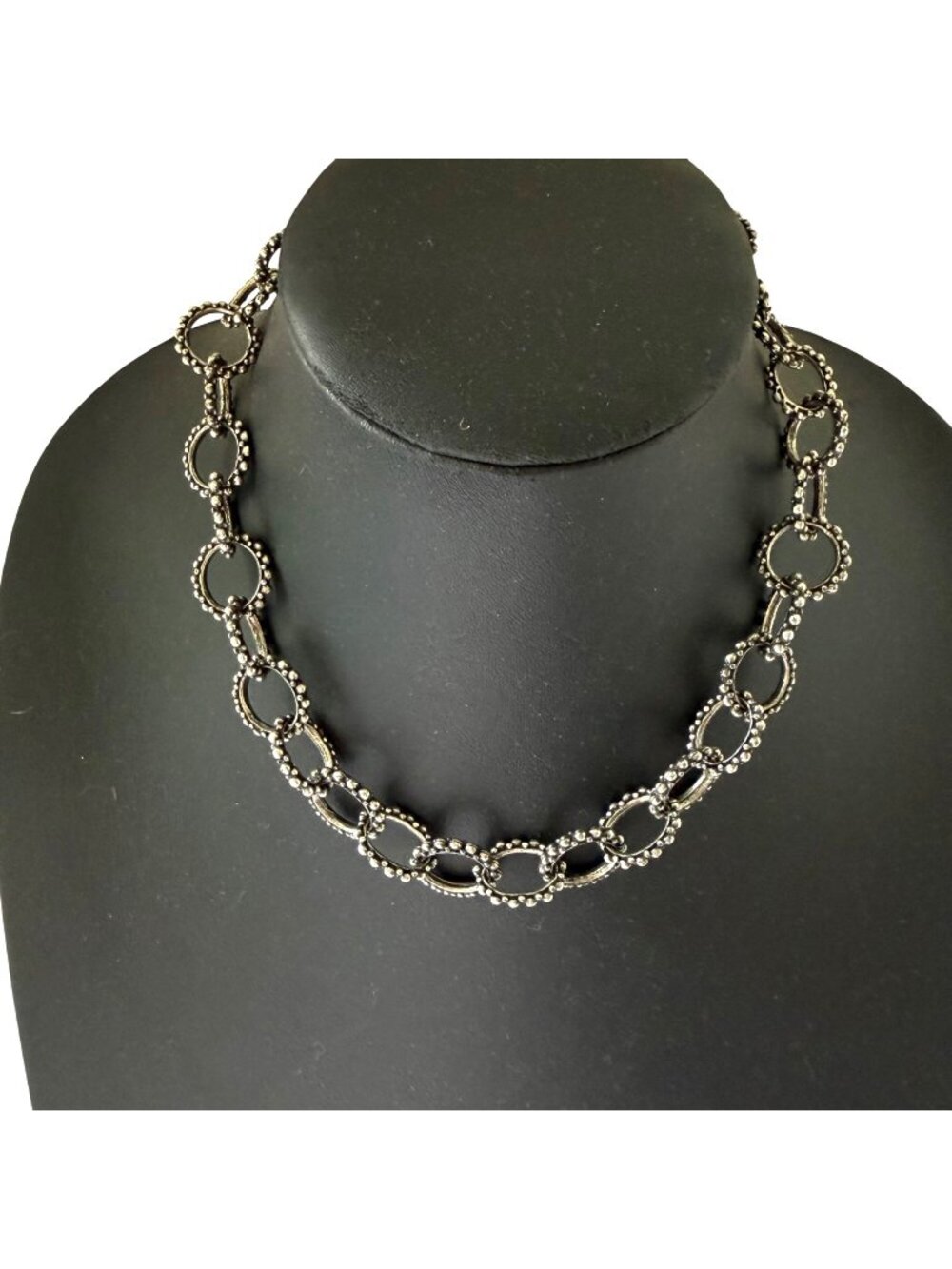 Vintage Necklace Popcorn Textured Chain Link Statement Silver Tone 17.5 inches